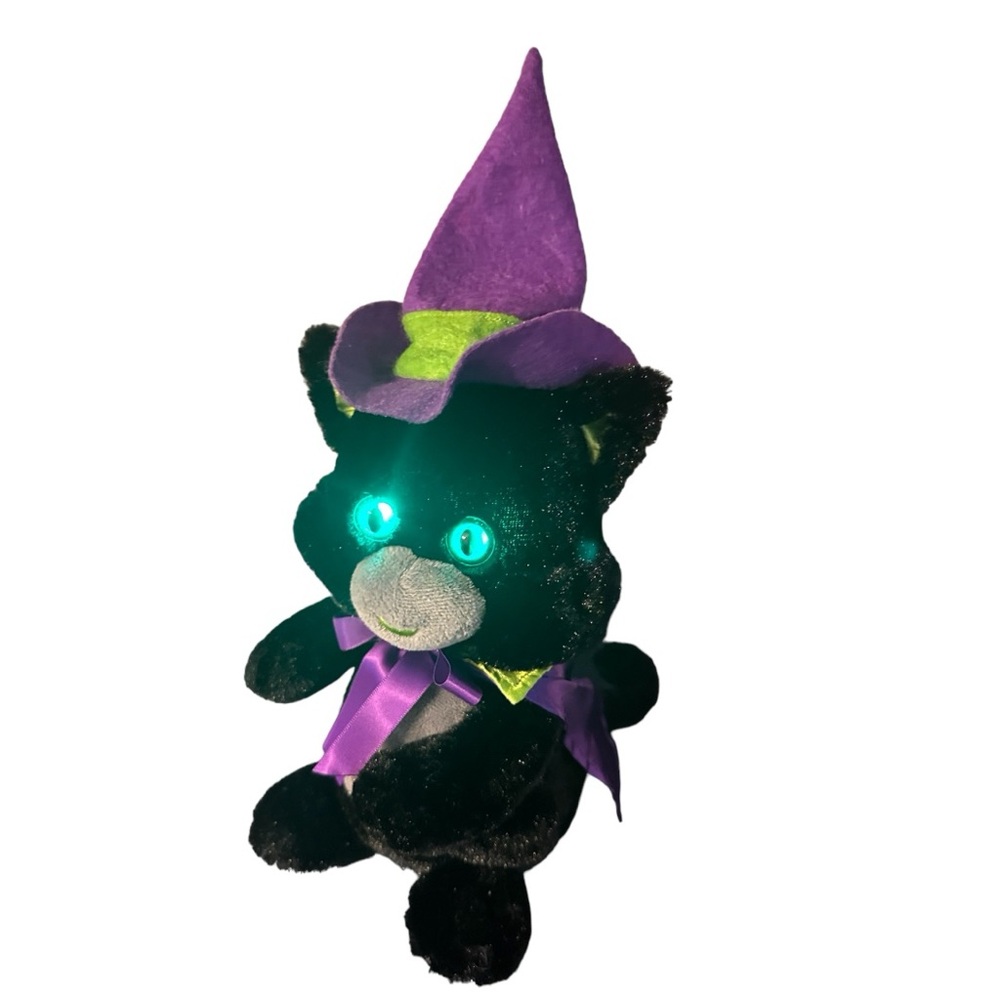 Sound N Light Animated Halloween Witch Cat Sings Ding Dong The Witch Is Dead 10”